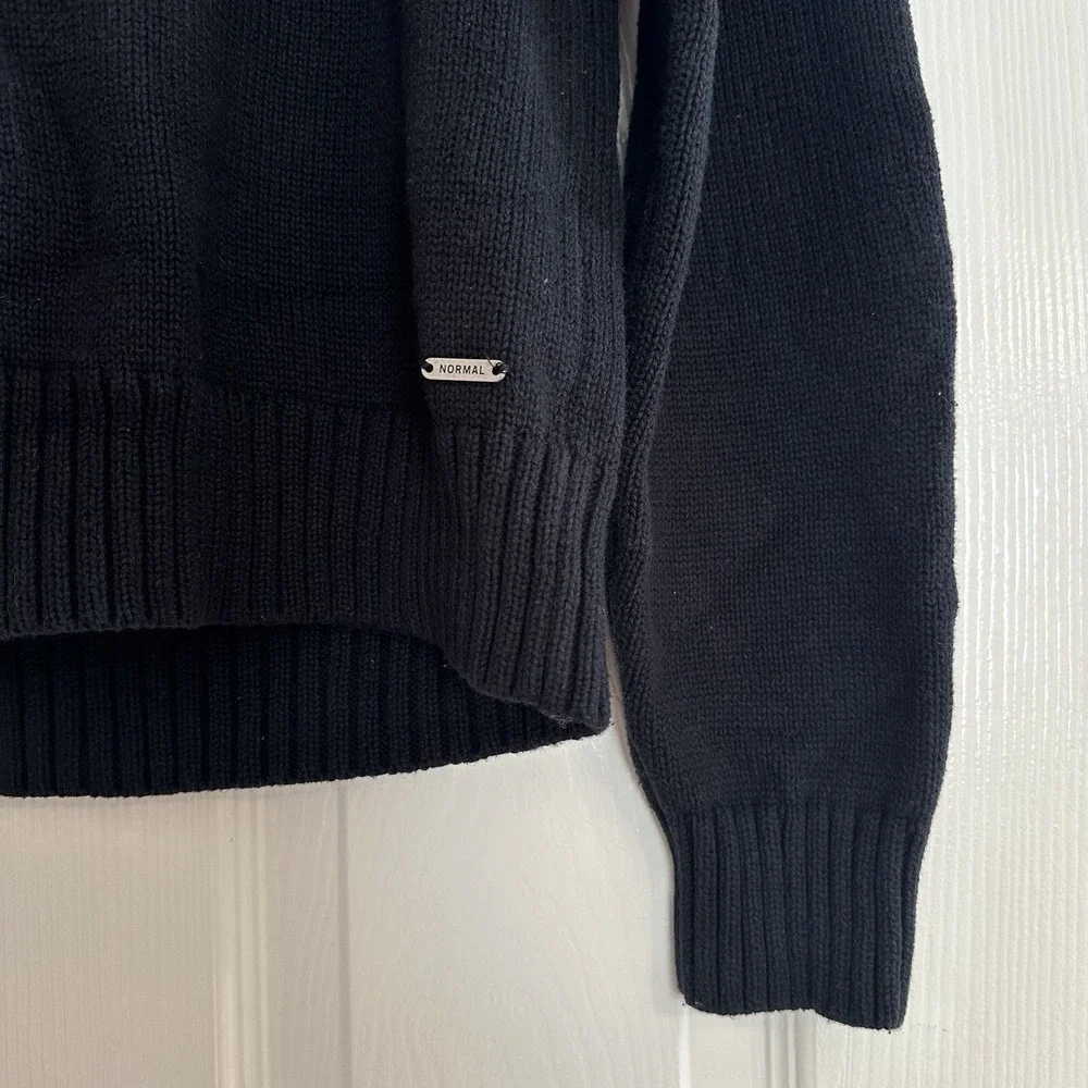 Normal Brand Fair Isle Surplice Hoodie Black White Sweater Cotton Women's Med - Picture 4 of 9